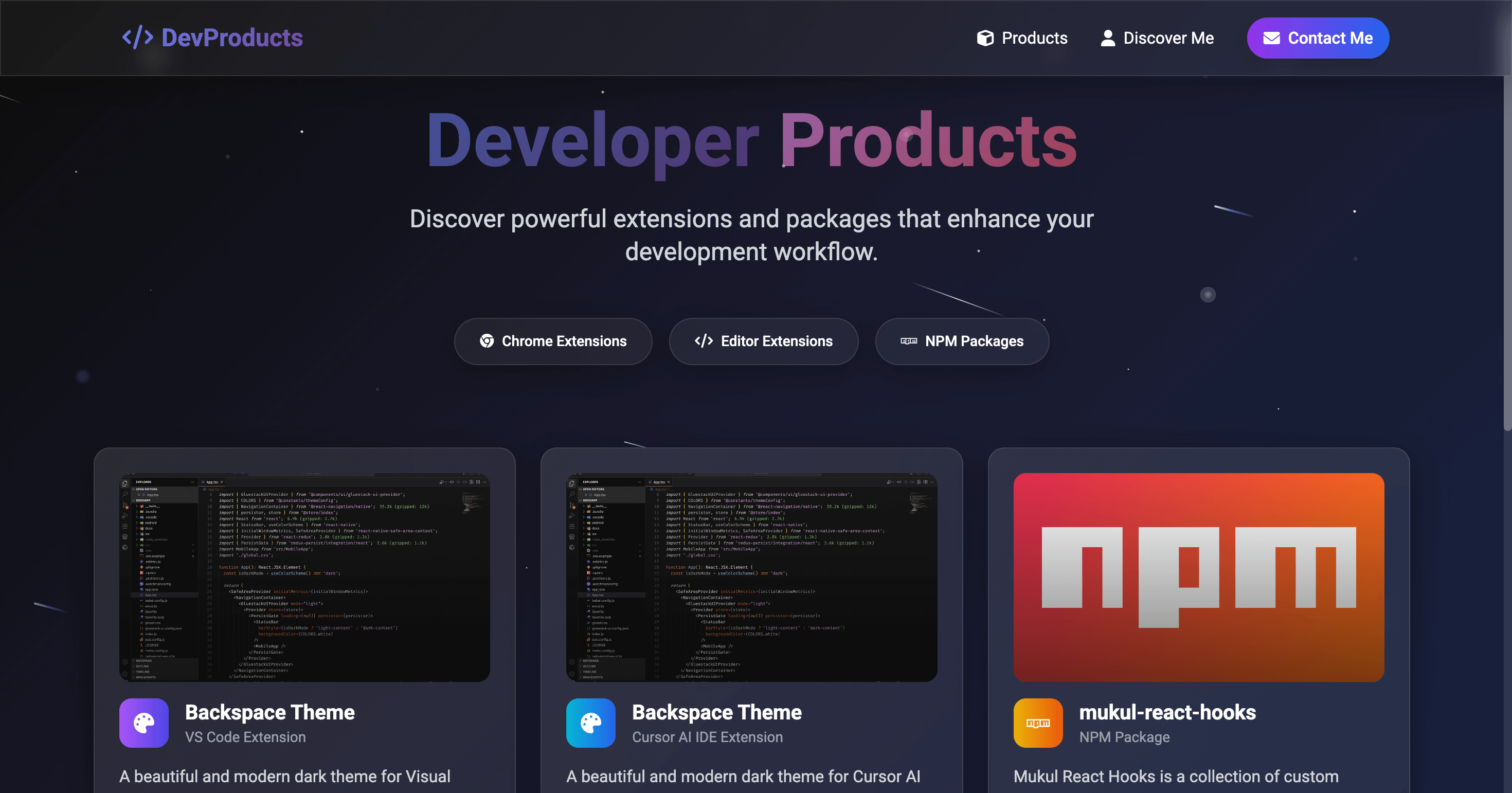 DevProducts (Products Website)